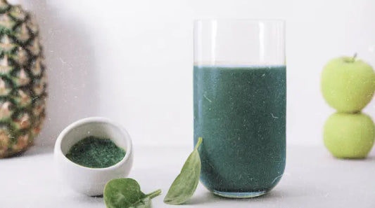 Cold-pressed power juice with green apple, cucumber, pineapple, and Elyxar—an energizing, detoxifying blend with probiotics, enzymes, and adaptogens.