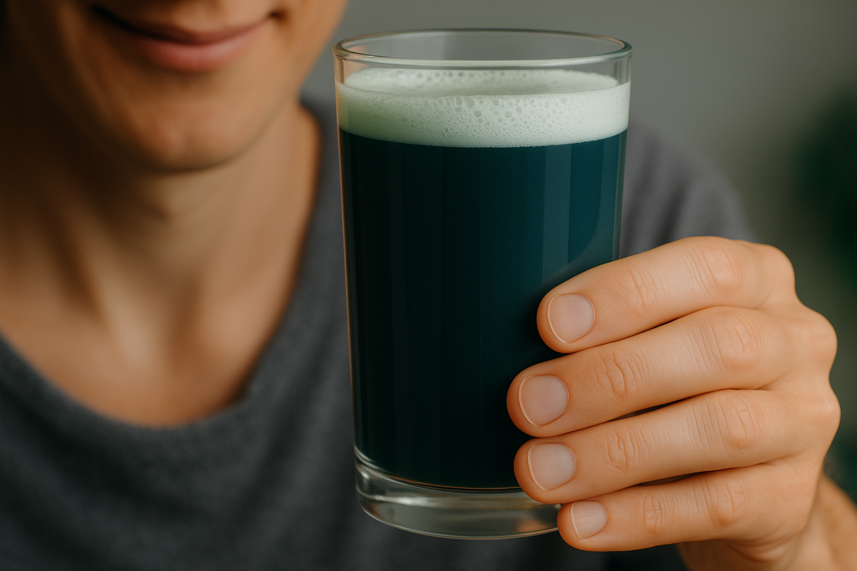 Top-down view of Apotheka Superfoods’ shaker bottle beside a glass of iced Elyxar Daily Superfood Complex — refreshing, chef-inspired wellness drink crafted for clean daily nutrition.